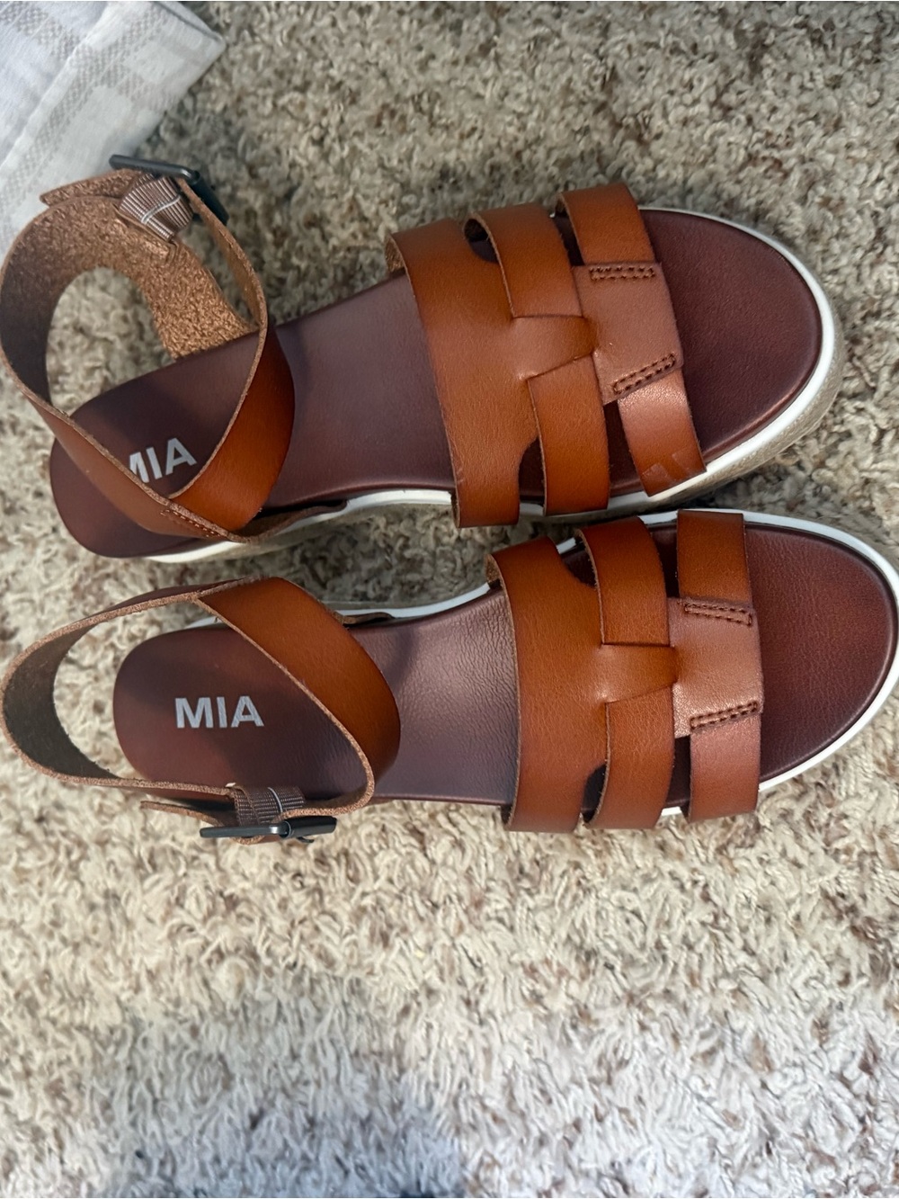 MIA Tan Leather Strappy Ankle Buckle Sandals